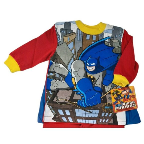 Batman Pajama Set Boys 2T Red Cotton Long Sleeve 3-Piece with Cape NWT - Picture 5 of 10